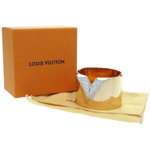 AUTHENTIC LOUIS VUITTON Essential V Bangle Gold Plated Linestone LTJ471-010226